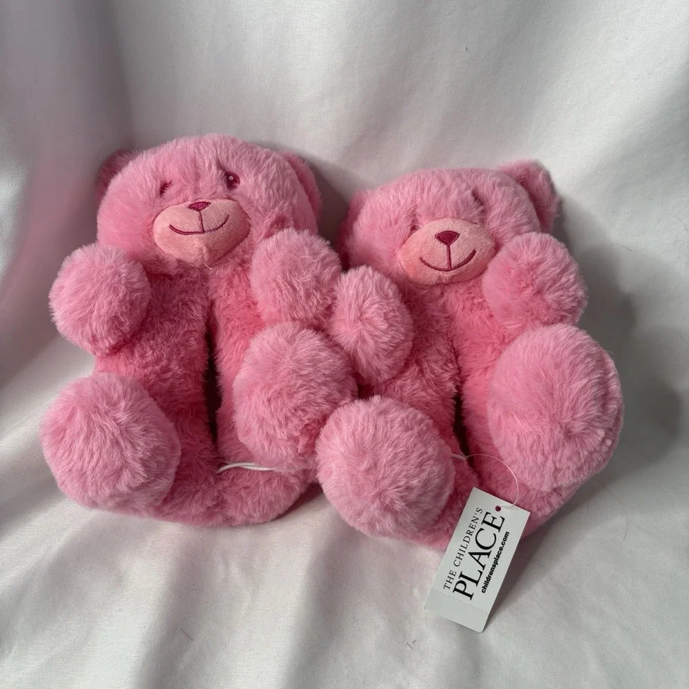 The Children's Place Girls Toddler‎ 8/9 Pink Faux Fur Teddy Bear Slippers NEW